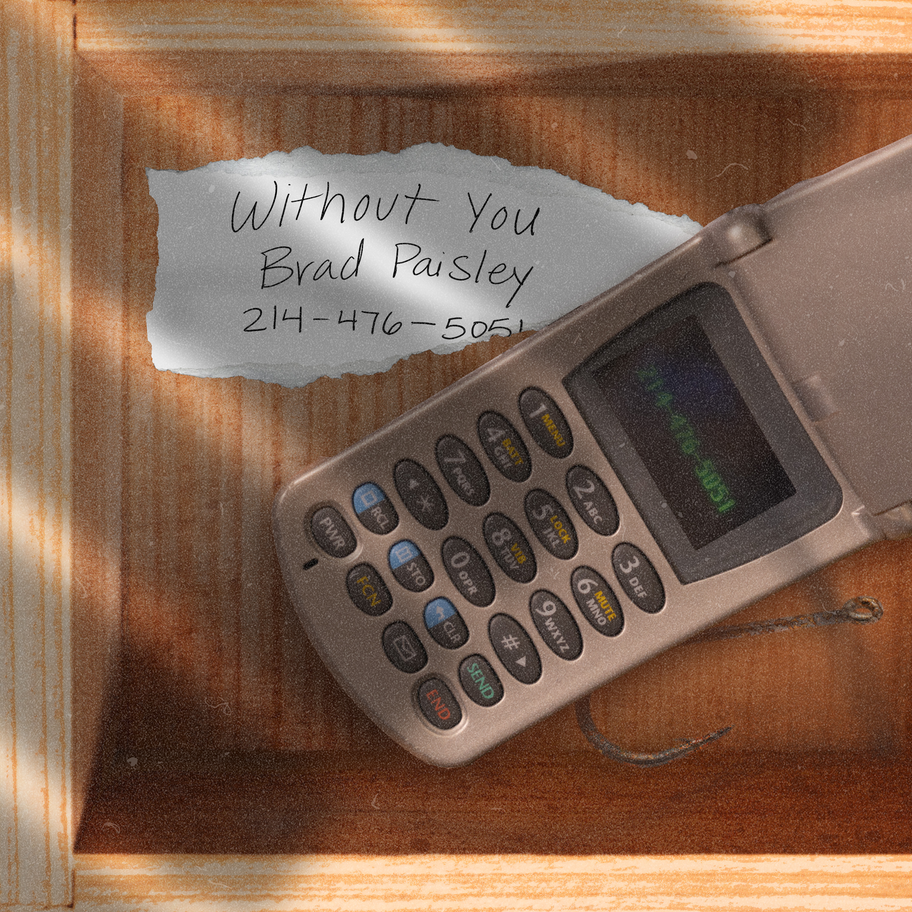 Without You single cover — flip phone with a torn paper note bearing the song name and a phone number